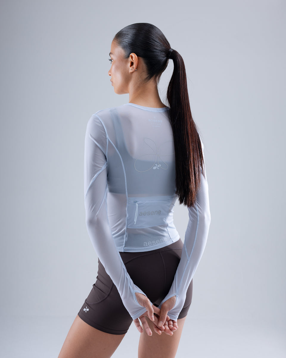 Mesh Long Sleeve Top — Light Blue