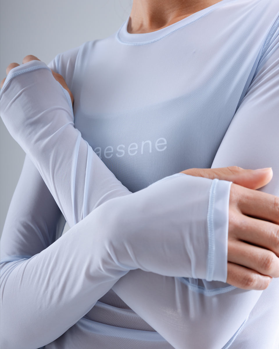 Mesh Long Sleeve Top — Light Blue