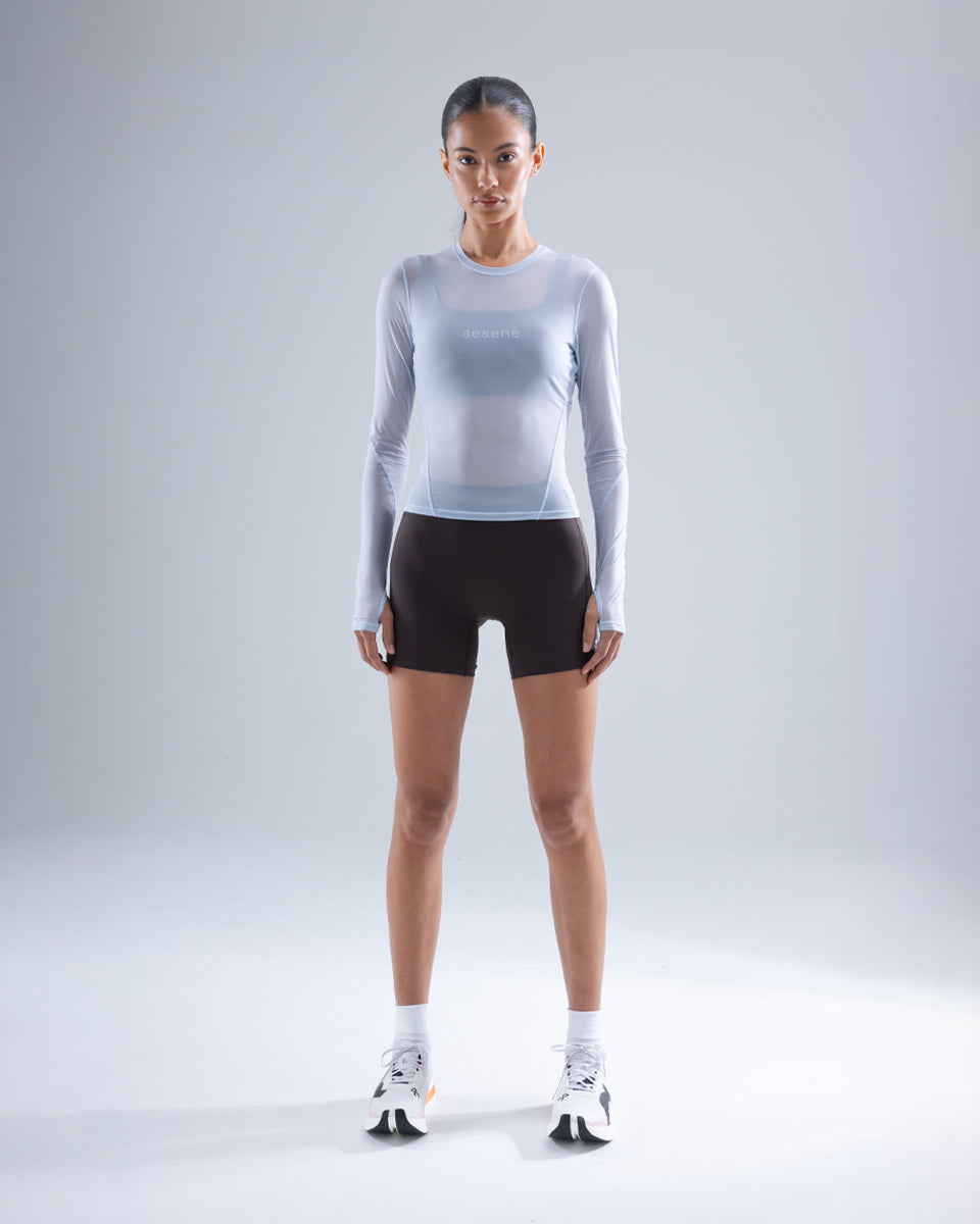 Mesh Long Sleeve Top — Light Blue