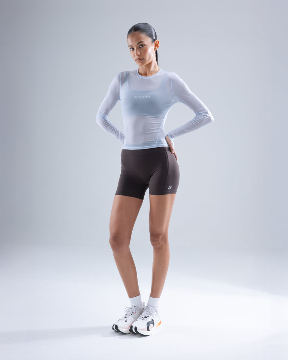Mesh Long Sleeve Top — Light Blue