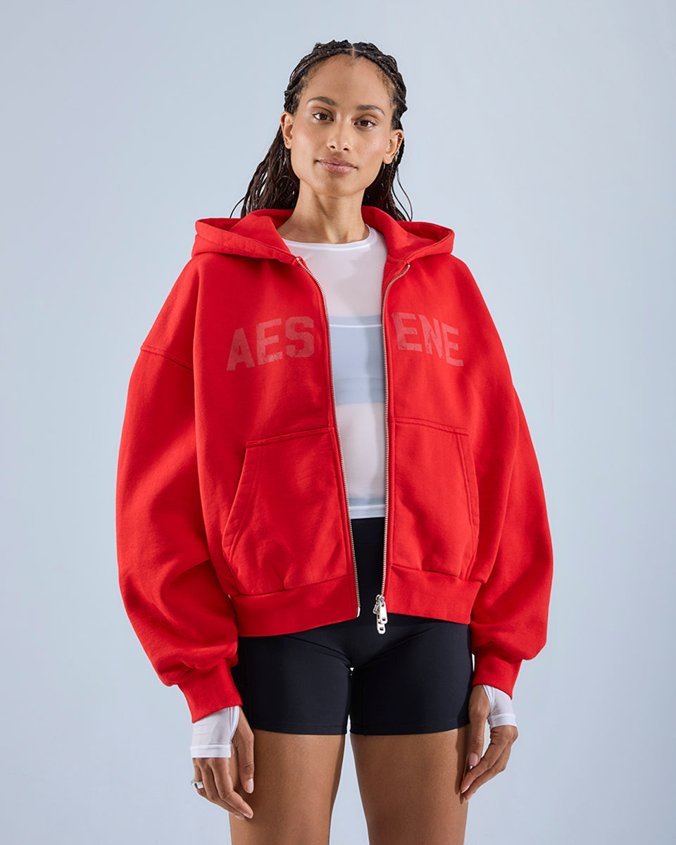Zip Through Hoodie — True Red – aesene