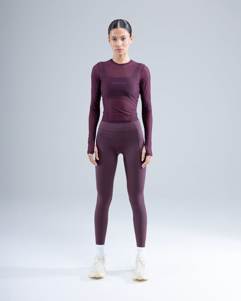 Mesh Long Sleeve Top — Plum