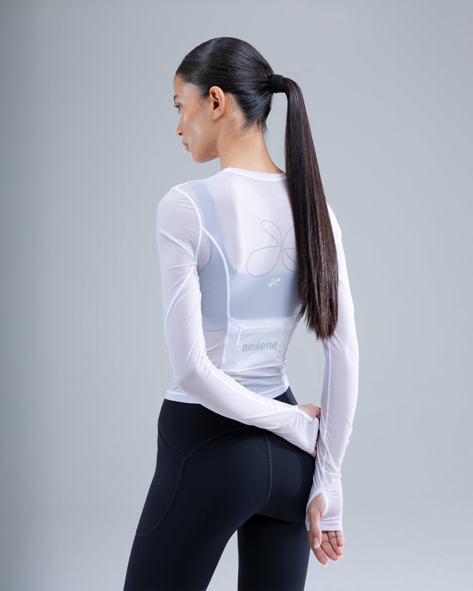 Mesh Long Sleeve Top — White