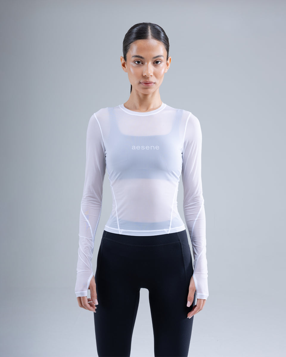 Mesh Long Sleeve Top — White