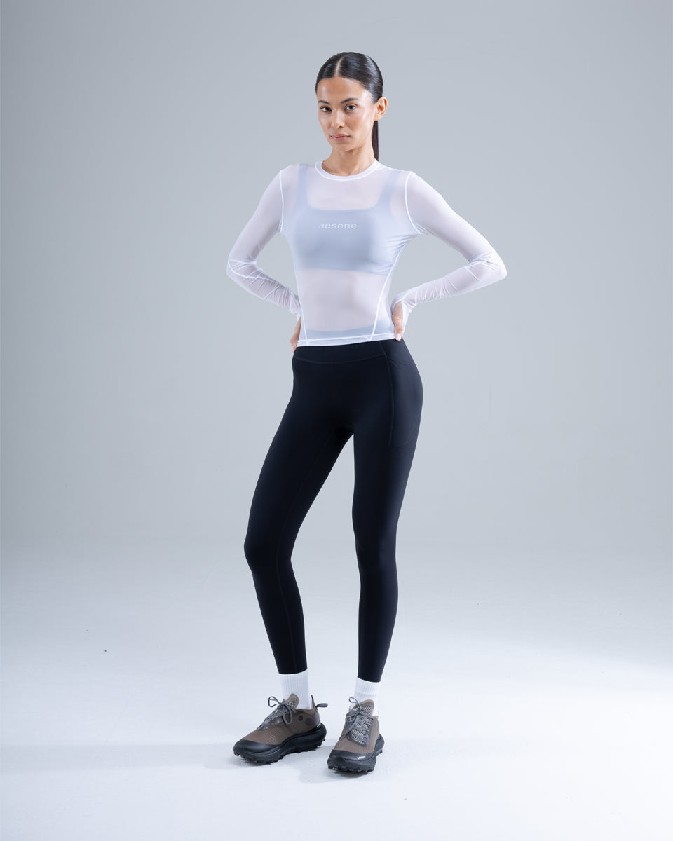 Mesh Long Sleeve Top — White