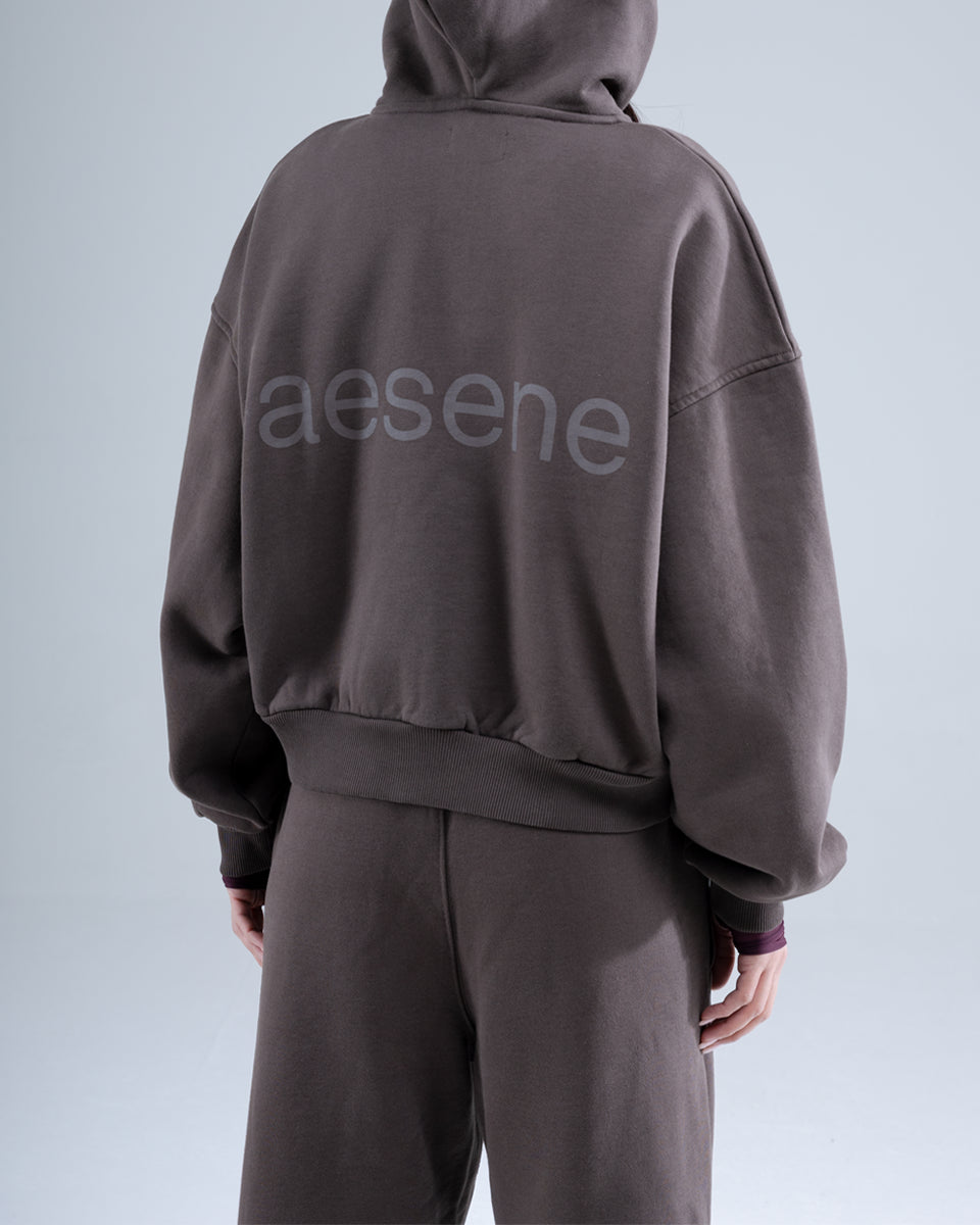 Zip Through Hoodie — Brown