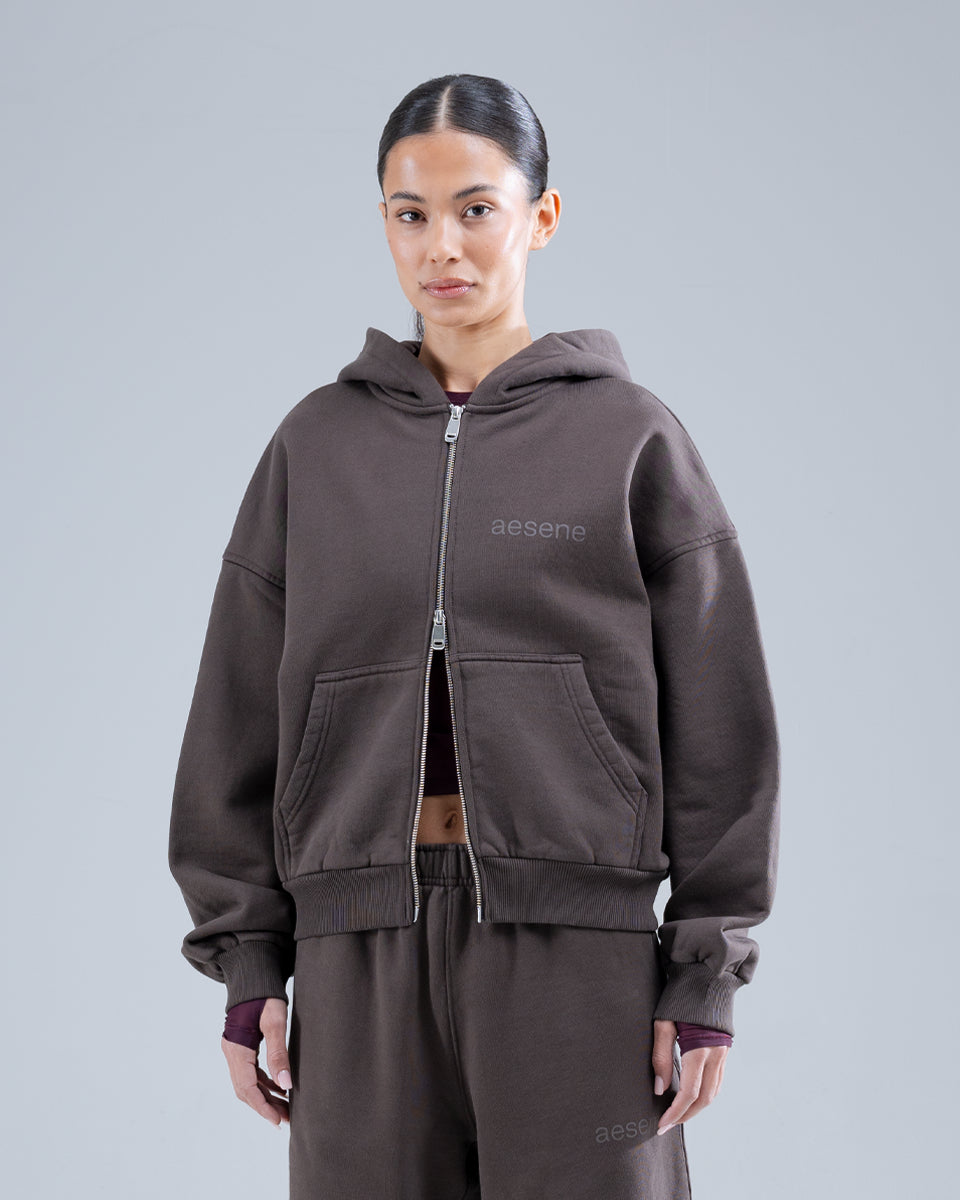 Zip Through Hoodie — Brown