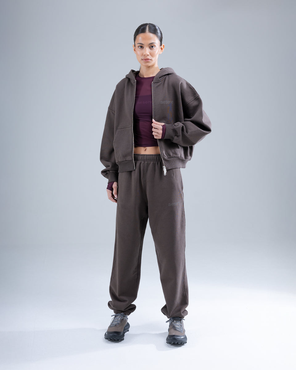 Zip Through Hoodie — Brown