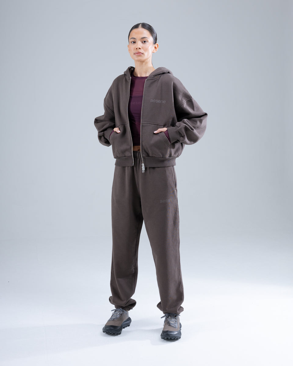 Zip Through Hoodie — Brown