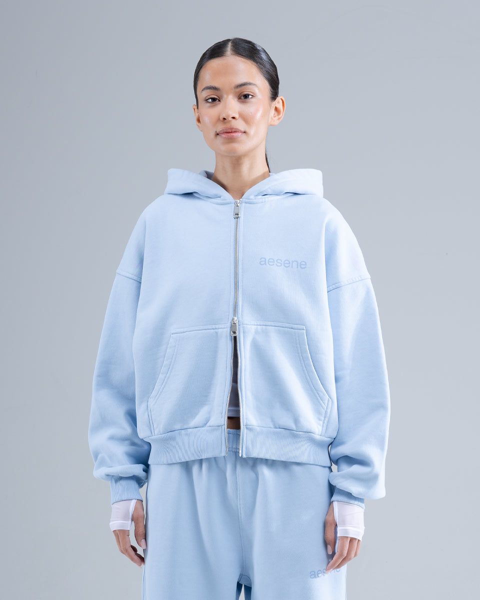 Zip Through Hoodie — Light Blue