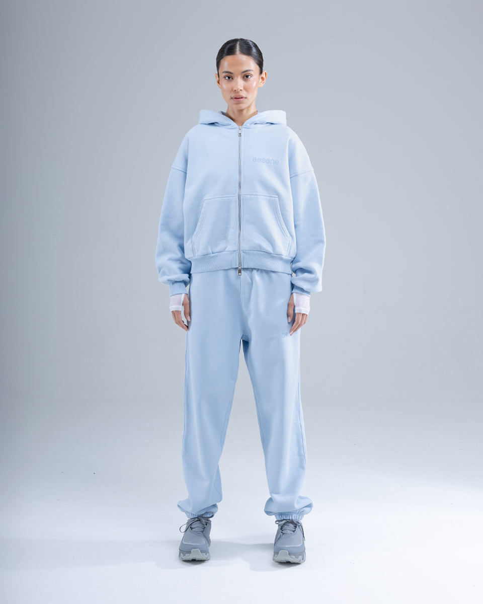 Zip Through Hoodie — Light Blue
