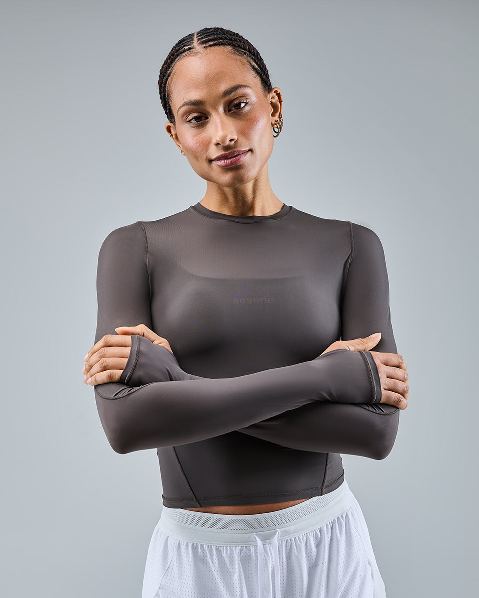 AirTouch Mesh Long Sleeve Top — Cool Brown