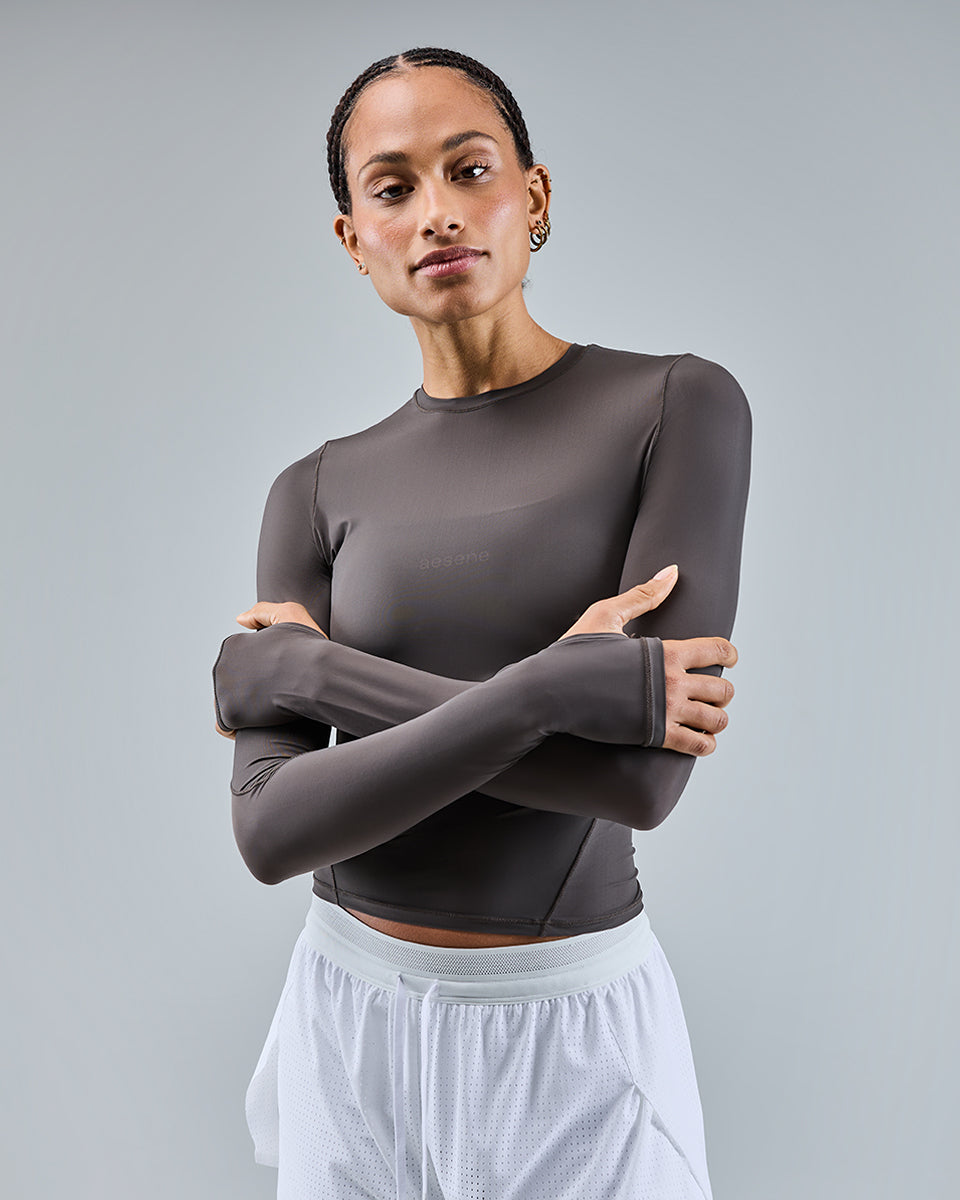AirTouch Mesh Long Sleeve Top — Cool Brown