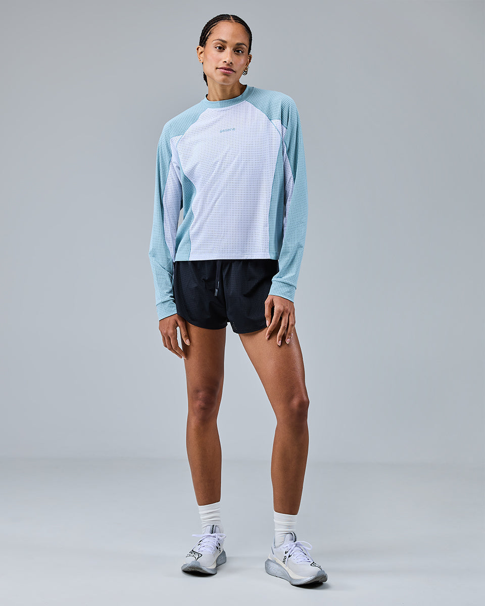 Airtex Mesh Long Sleeve Top — White/Washed Aqua
