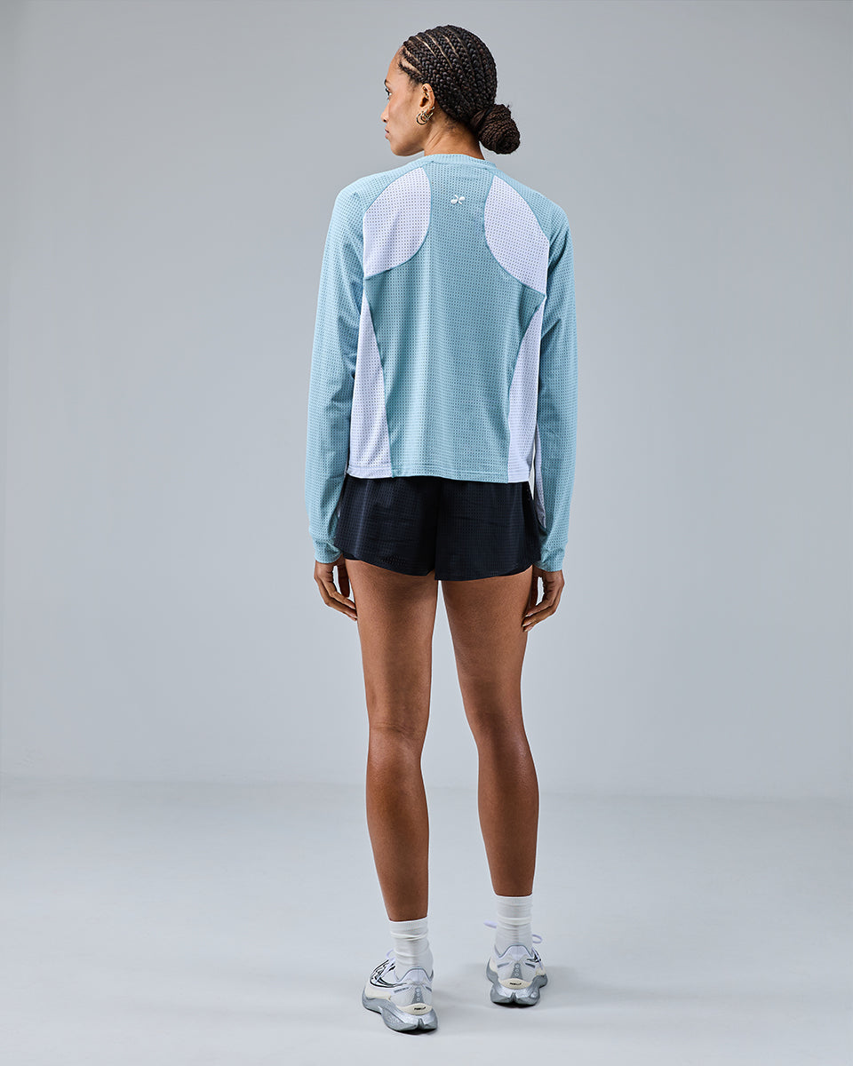 Airtex Mesh Long Sleeve Top — White/Washed Aqua