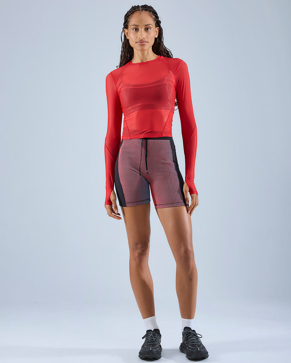Mesh Long Sleeve Top — True Red