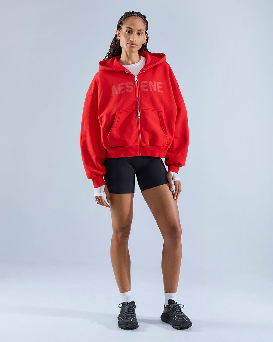 Zip Through Hoodie — True Red