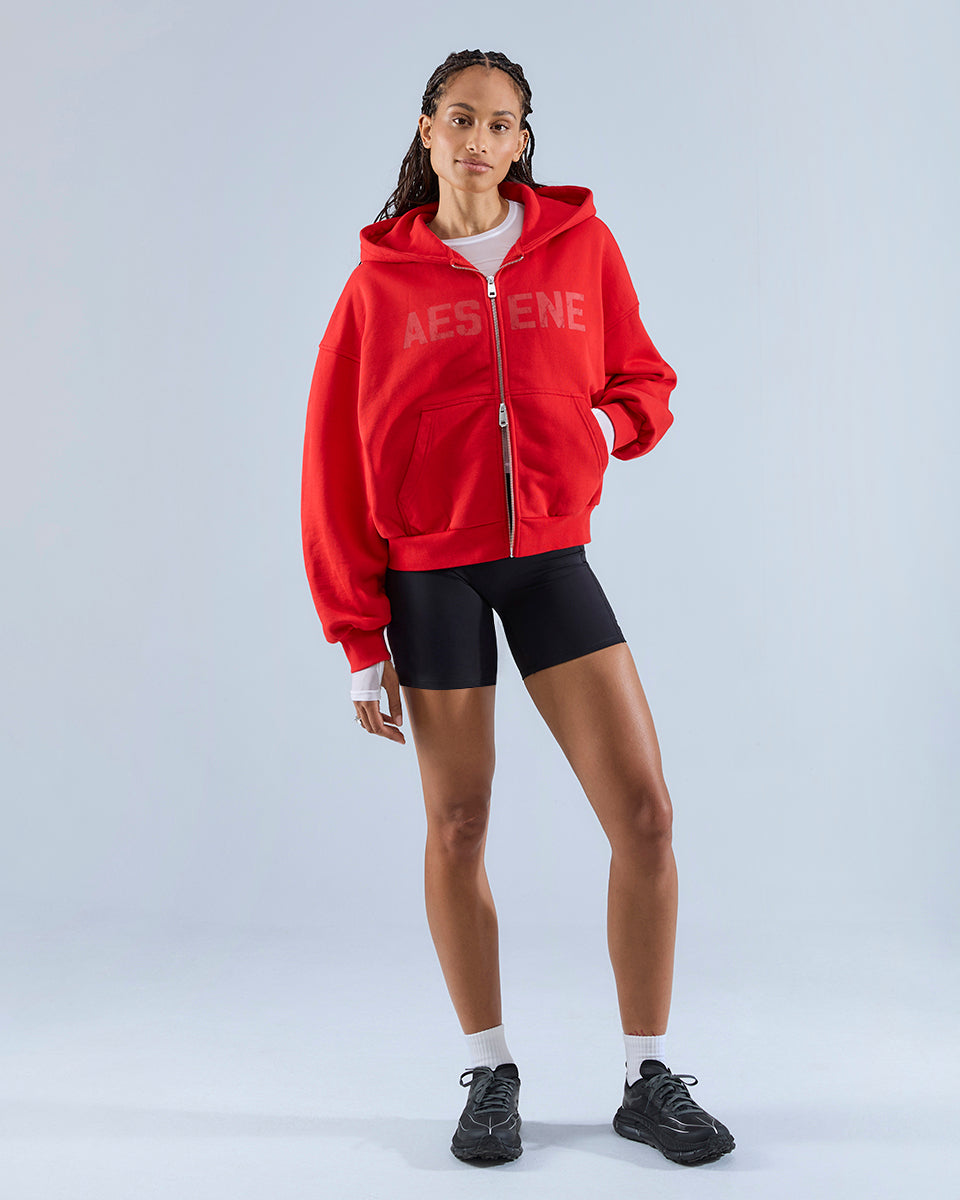 Zip Through Hoodie — True Red