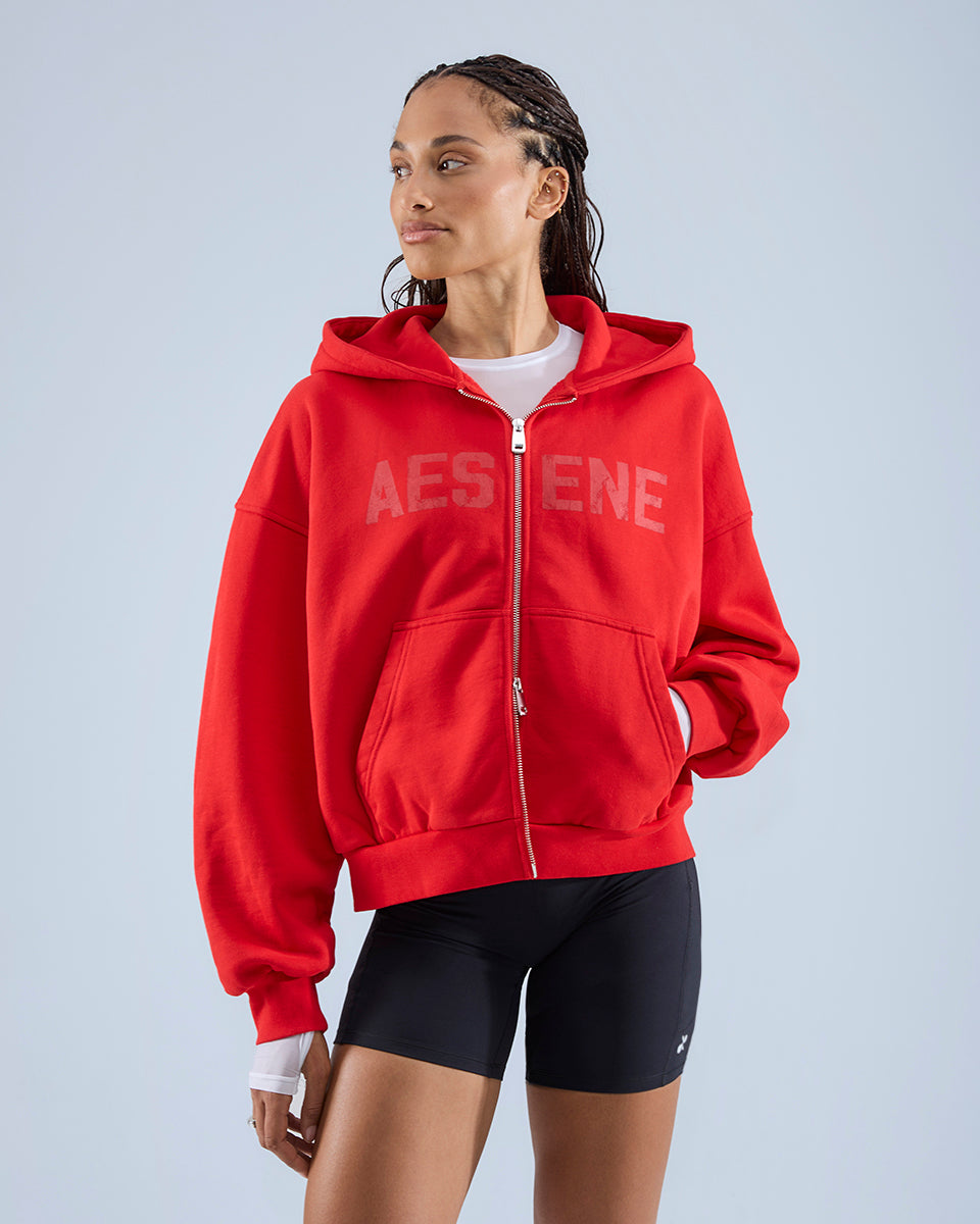 Zip Through Hoodie — True Red