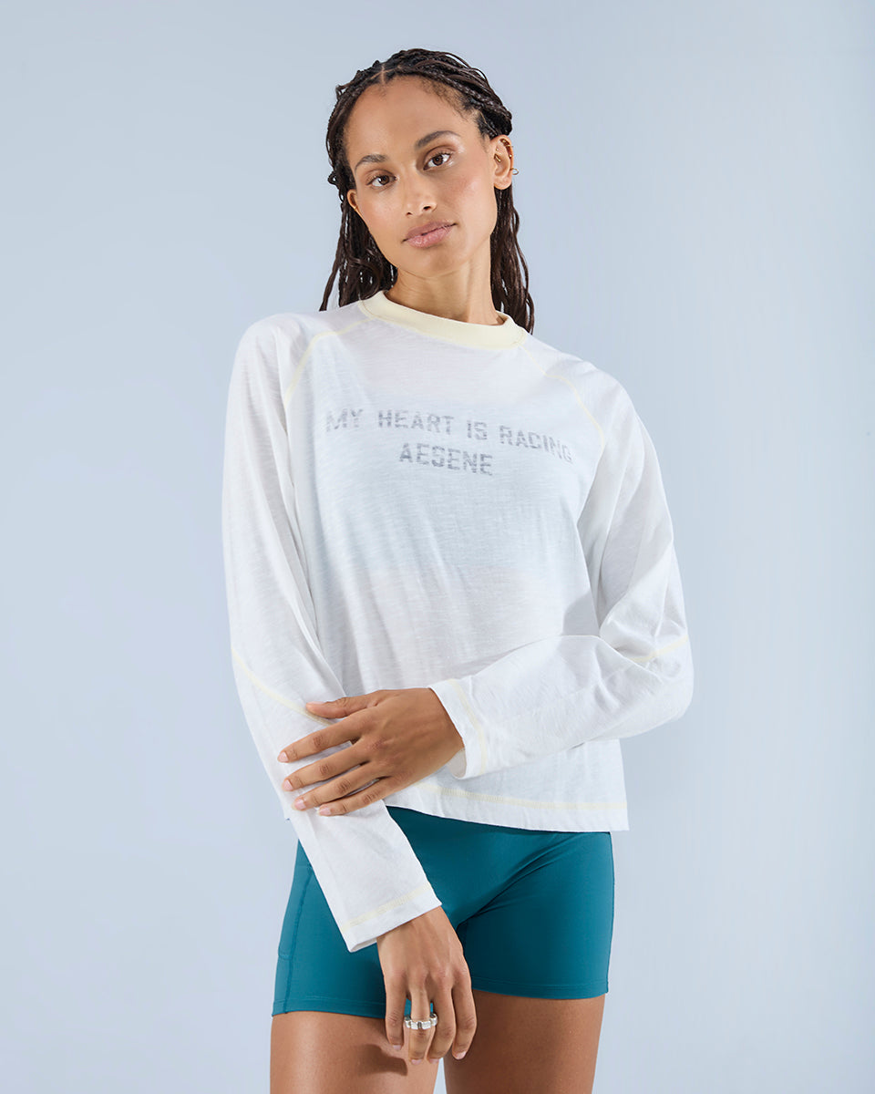 Heart Racing Long Sleeve T-Shirt — White / Butter Yellow