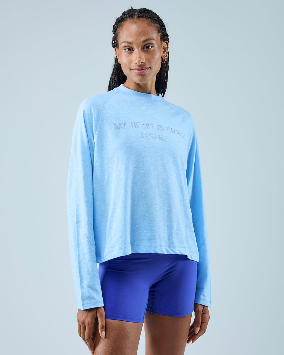Heart Racing Long Sleeve T-Shirt — Light Blue / Navy