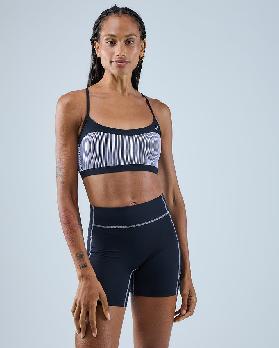Flow Sports Bra — Lilac Stripe / Black