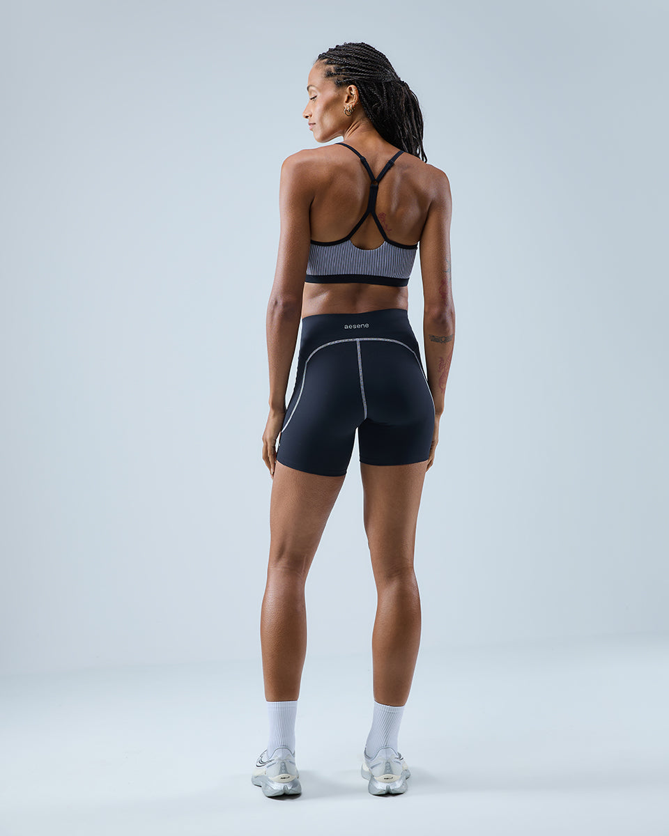 Flow Sports Bra — Lilac Stripe / Black