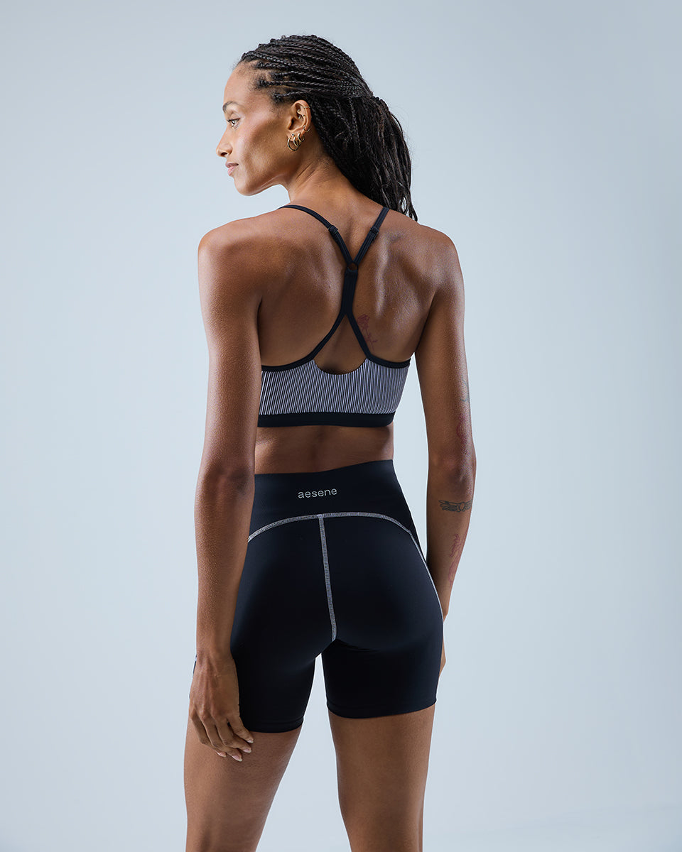 Flow Sports Bra — Lilac Stripe / Black