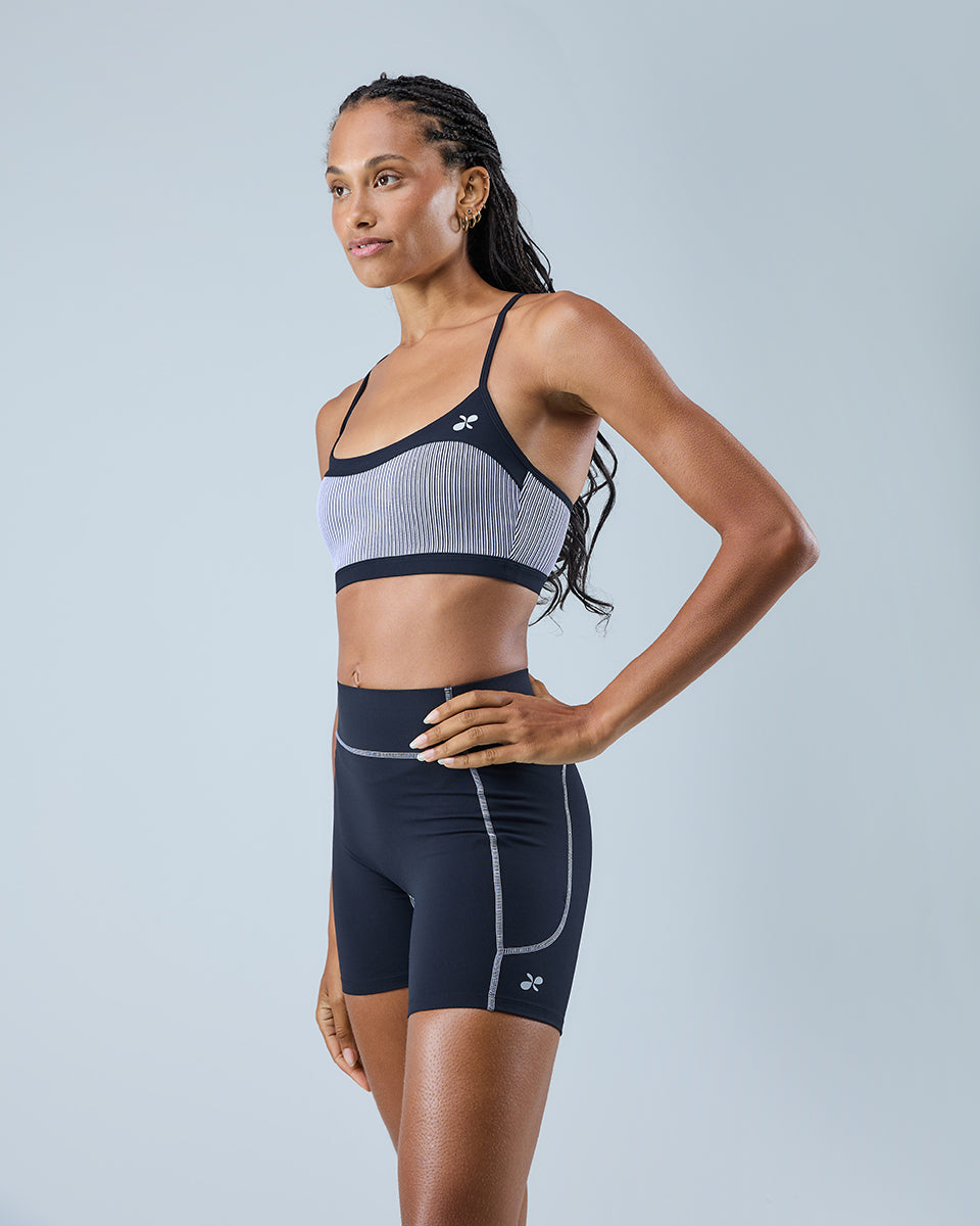 Flow Sports Bra — Lilac Stripe / Black