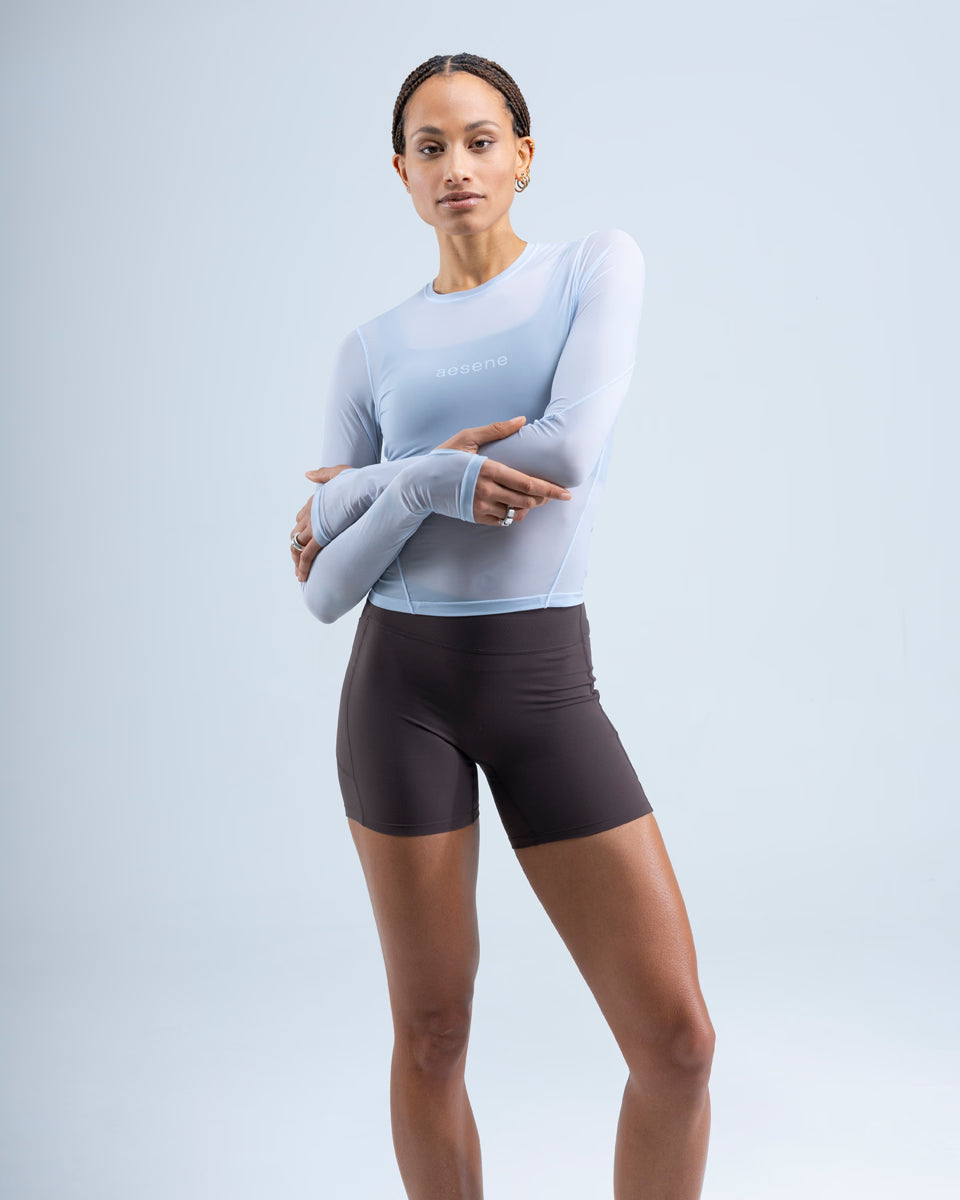 Mesh Long Sleeve Top — Light Blue