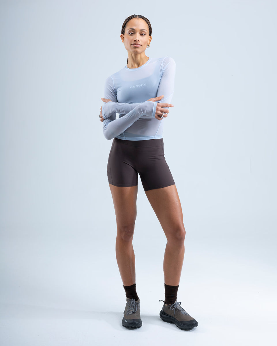 Mesh Long Sleeve Top — Light Blue