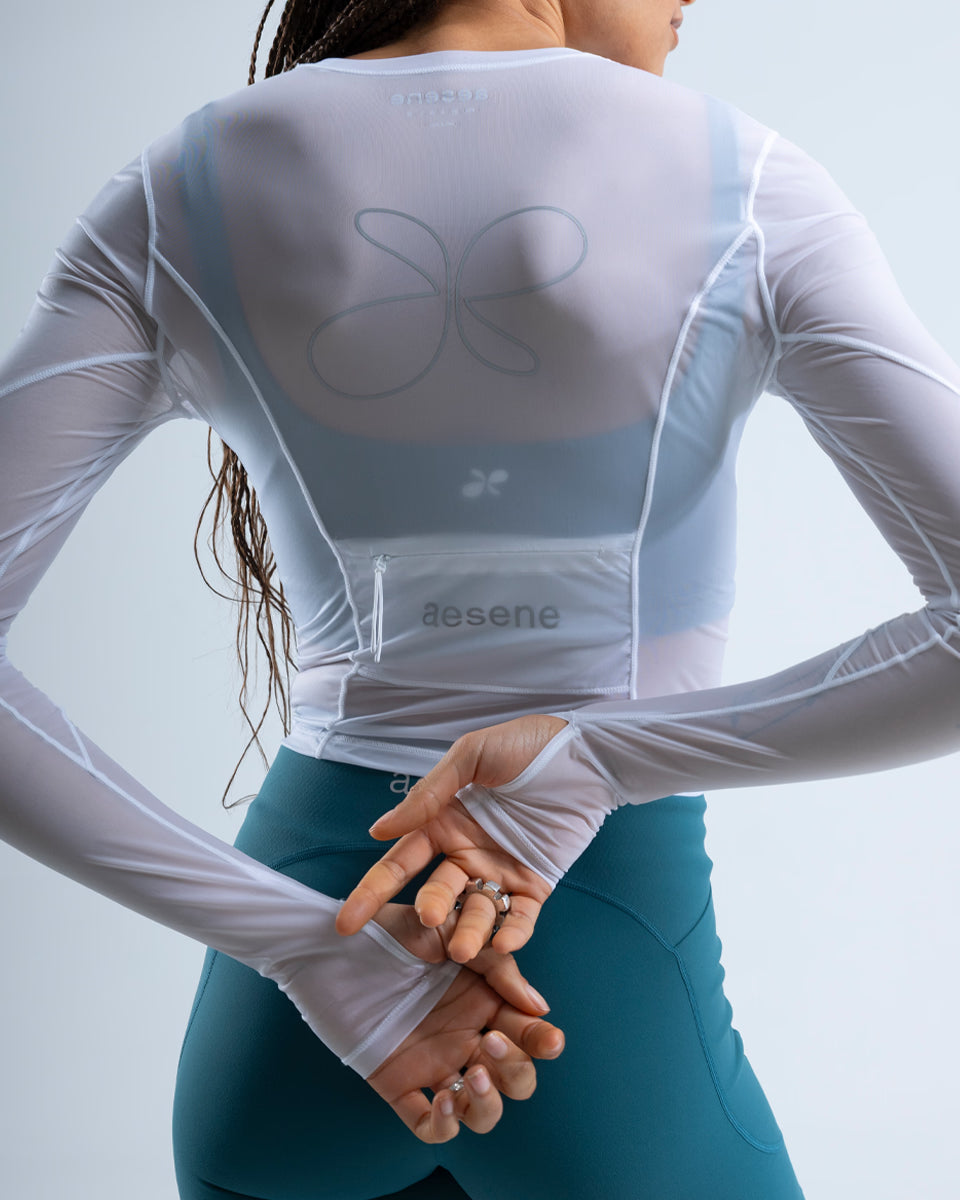 Mesh Long Sleeve Top — White