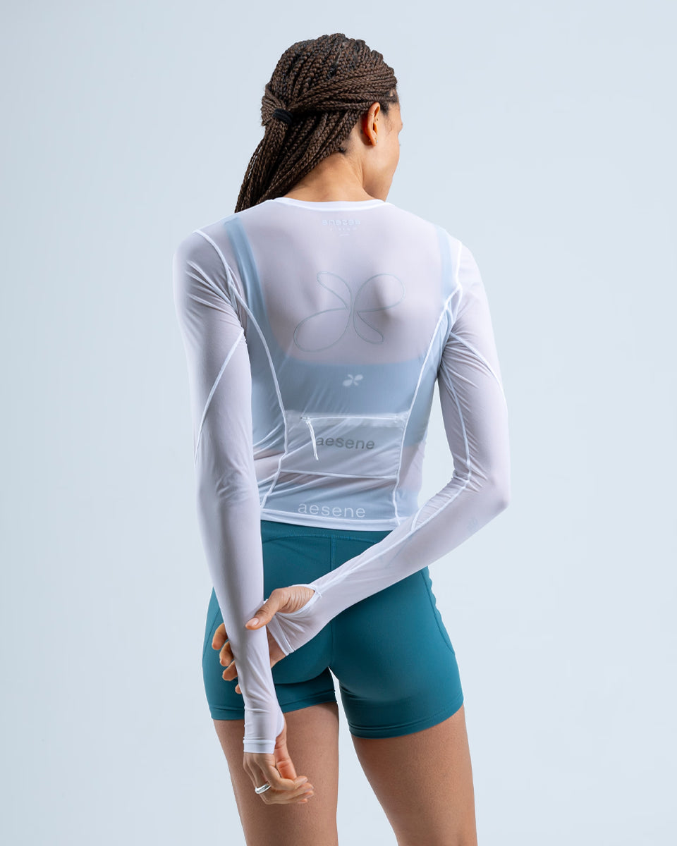 Mesh Long Sleeve Top — White