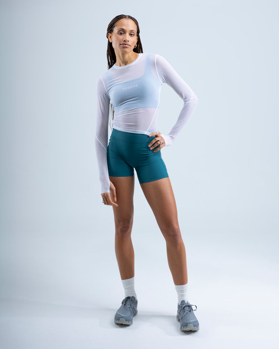 Mesh Long Sleeve Top — White