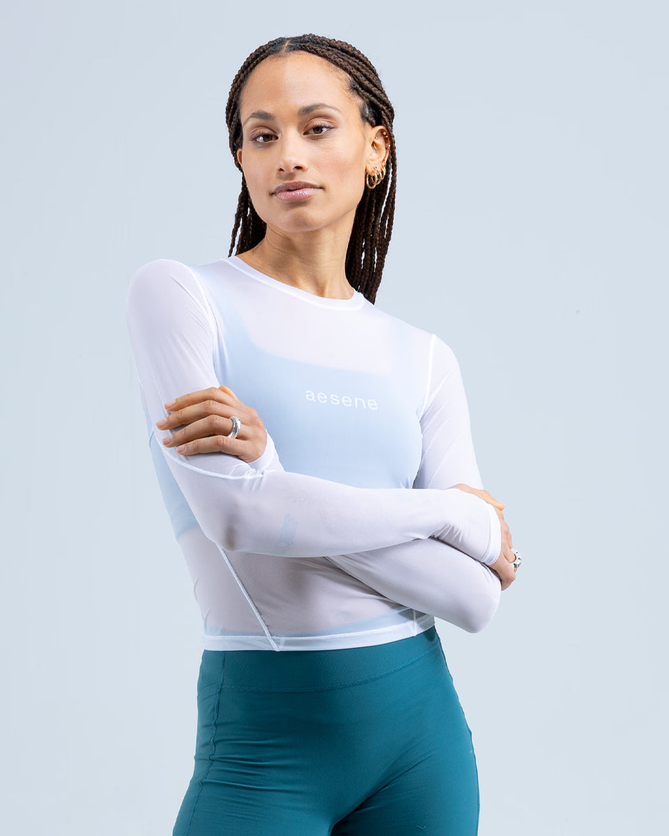 Mesh Long Sleeve Top — White
