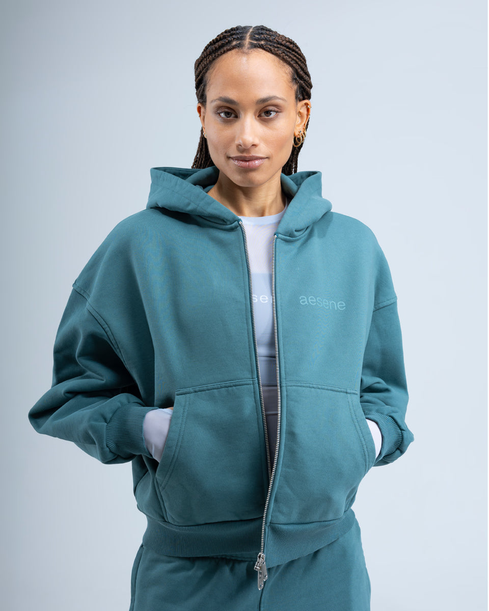 Zip Through Hoodie — Teal