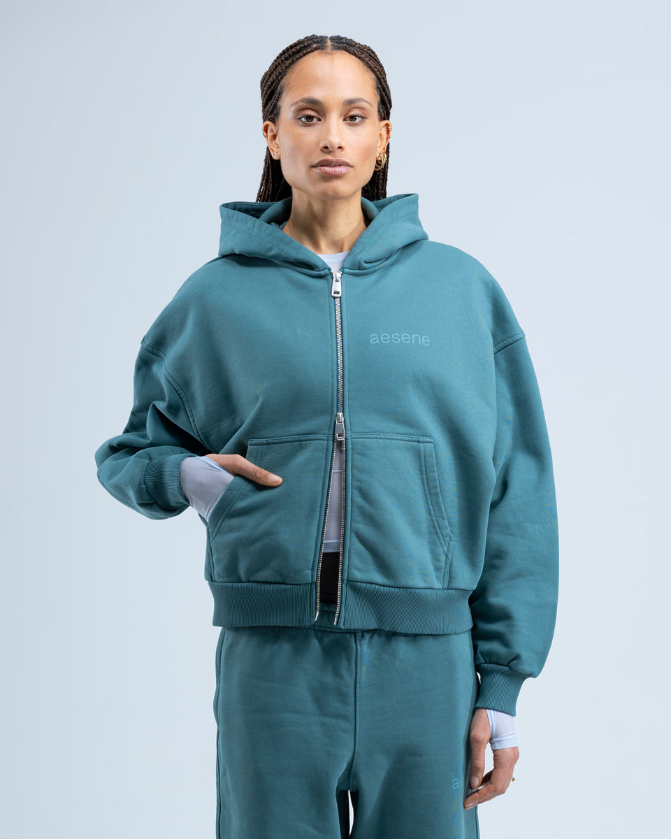 Zip Through Hoodie — Teal
