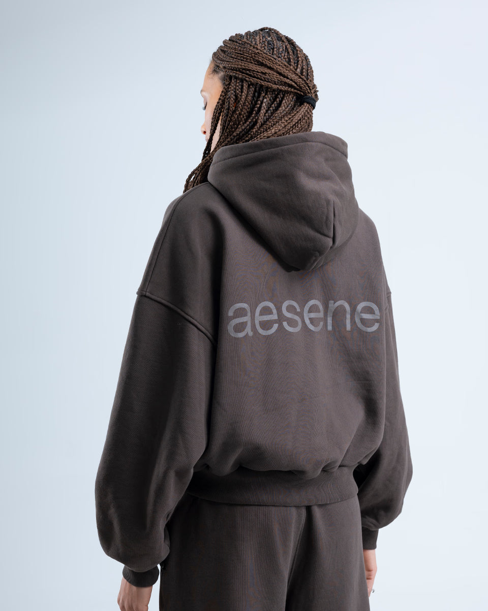 Zip Through Hoodie — Brown