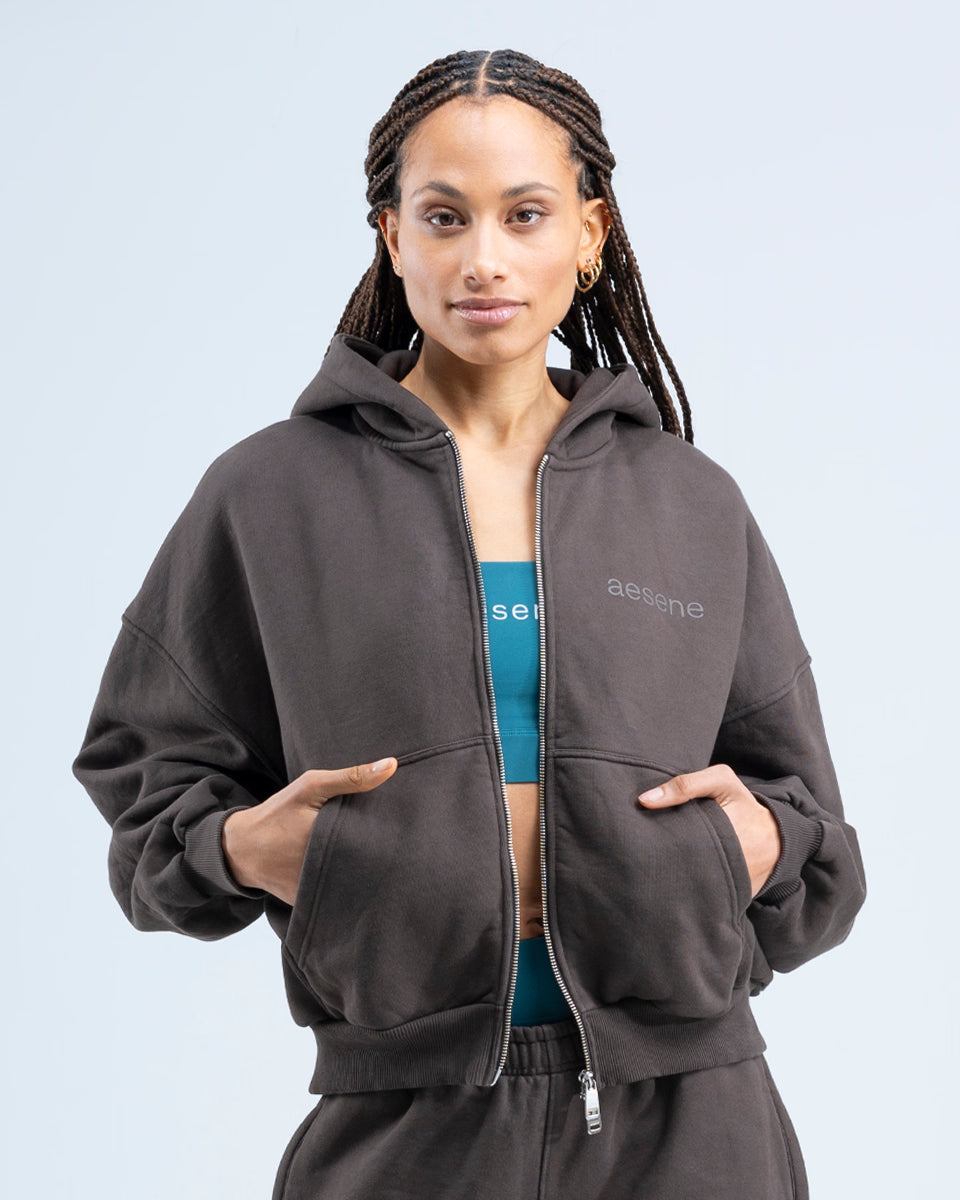 Zip Through Hoodie — Brown